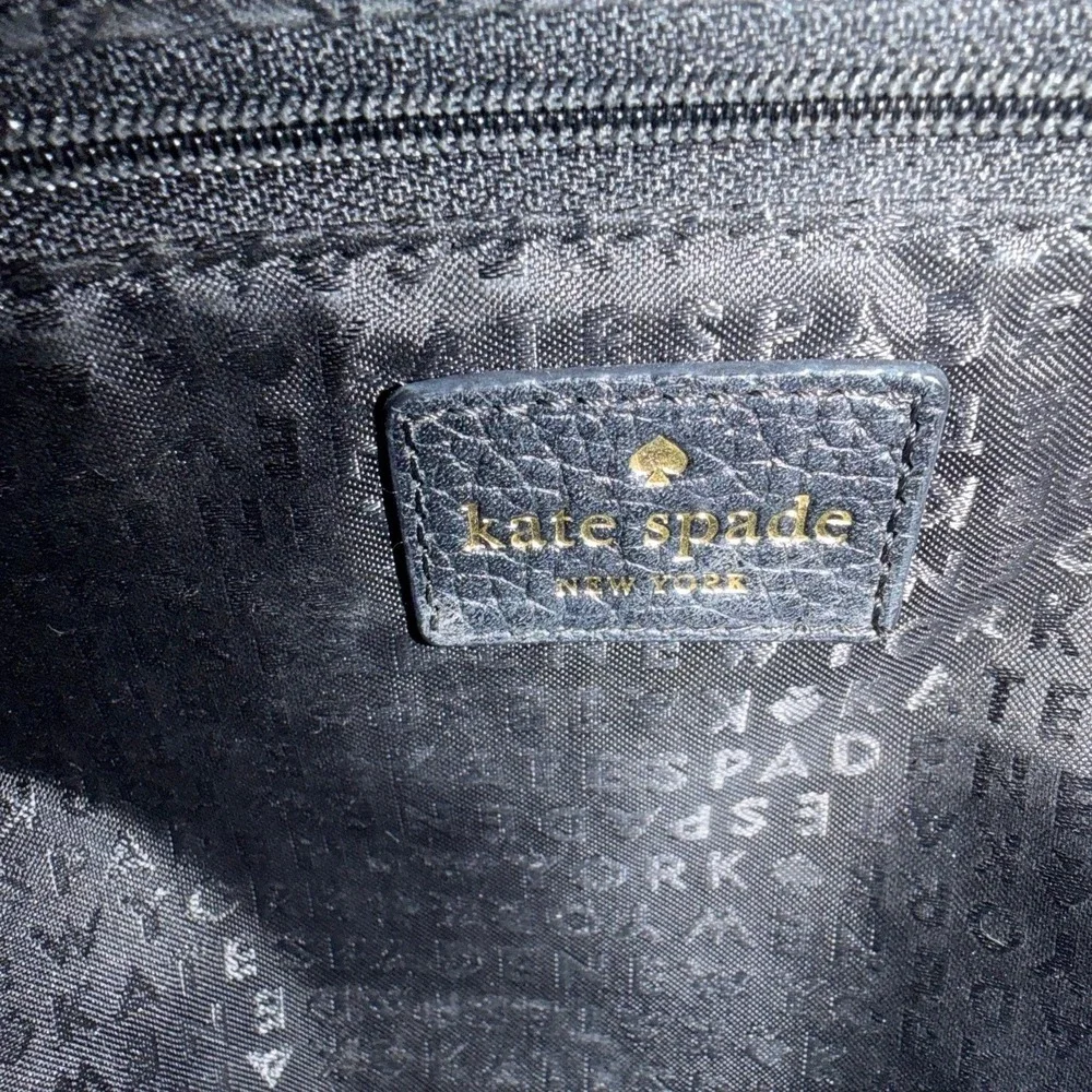 Kate Spade New York Tote Bag Womens Black Good Pebbled Leather Tassel Gold Logo
